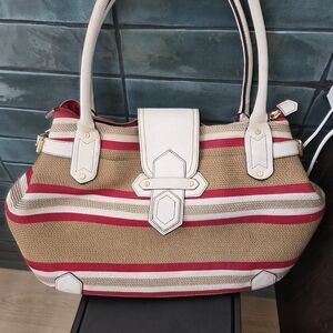 Eric Javits Stylish Red and Tan Striped Women's Bag